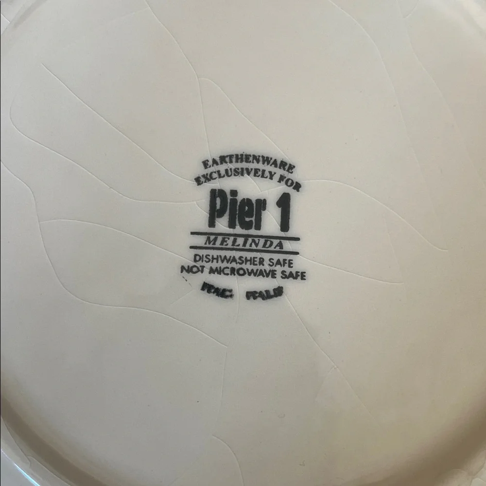 Pier 1 Earthenware Dinner Plate Blue Fruit White Background